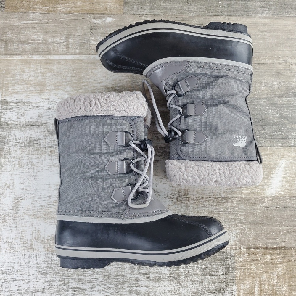 Sorel Yoot Pac Kids Snow Boots Sz 5 Quarry Dove Black Leather Lace Up Round Toe